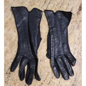 Vintage Size XS 6 Lady Gay Black Leather Stretch Formal 9.5" Gloves Stitching